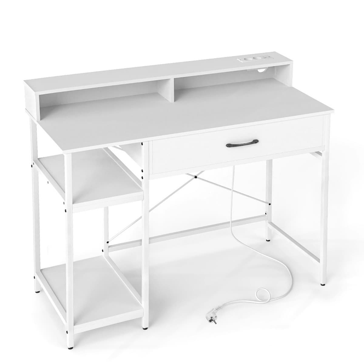 Bureau Informatique avec Étagère Supérieure Tiroir et Étagère à 2 Niveaux Bureau d'Écriture et d'Étu