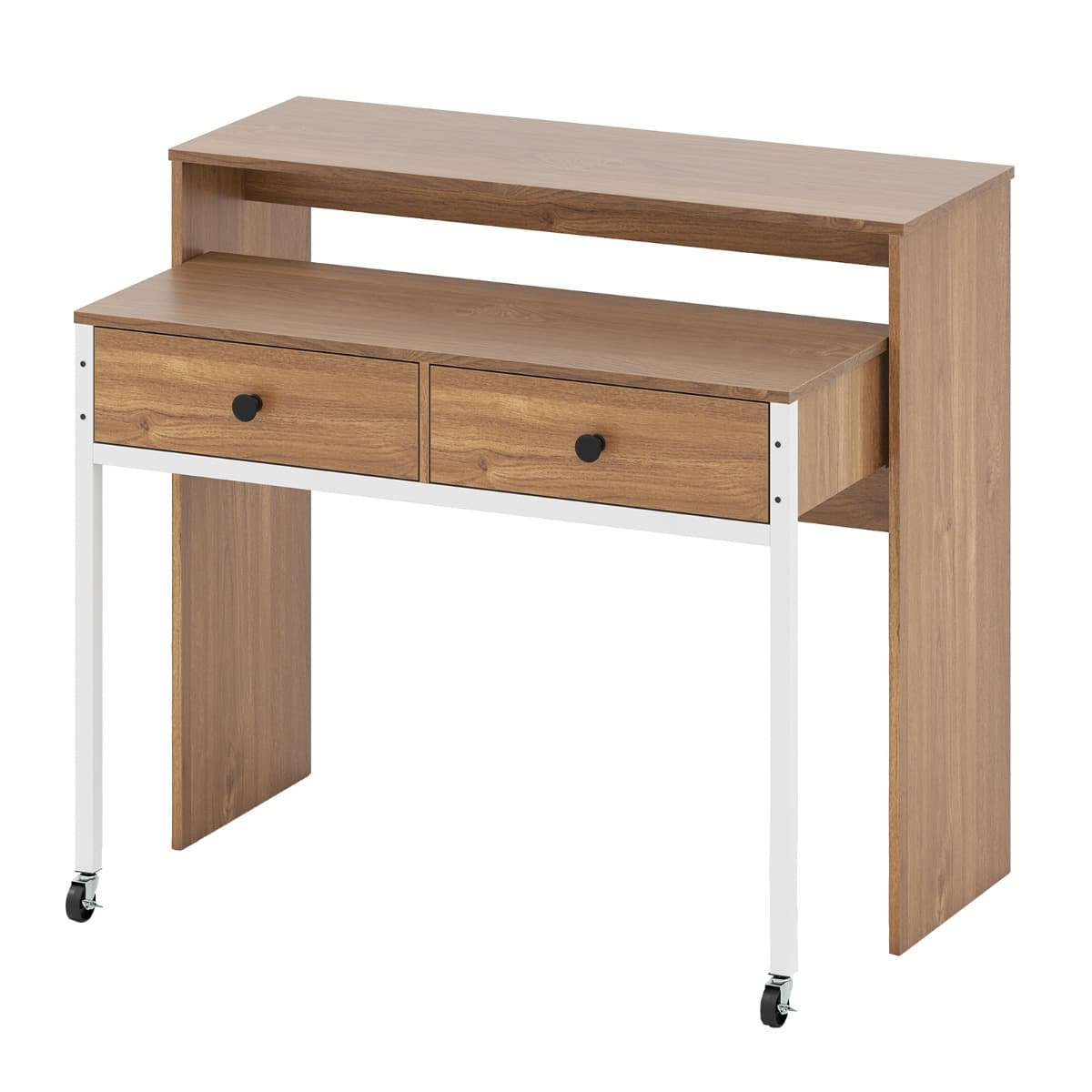Bureau d'Ordinateur Rétractable Bureau de Rangement Gain de Place avec Tiroirs Coiffeuse Compacte av