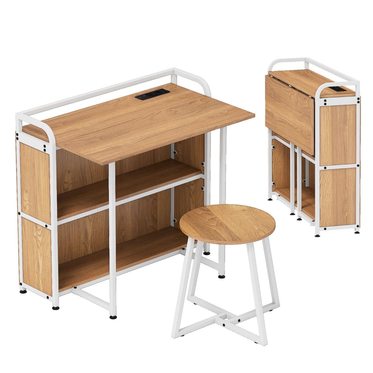 Bureau Pliable avec Tabouret Ensemble de Bureau et Tabouret Portable avec Étagères de Rangement Pris