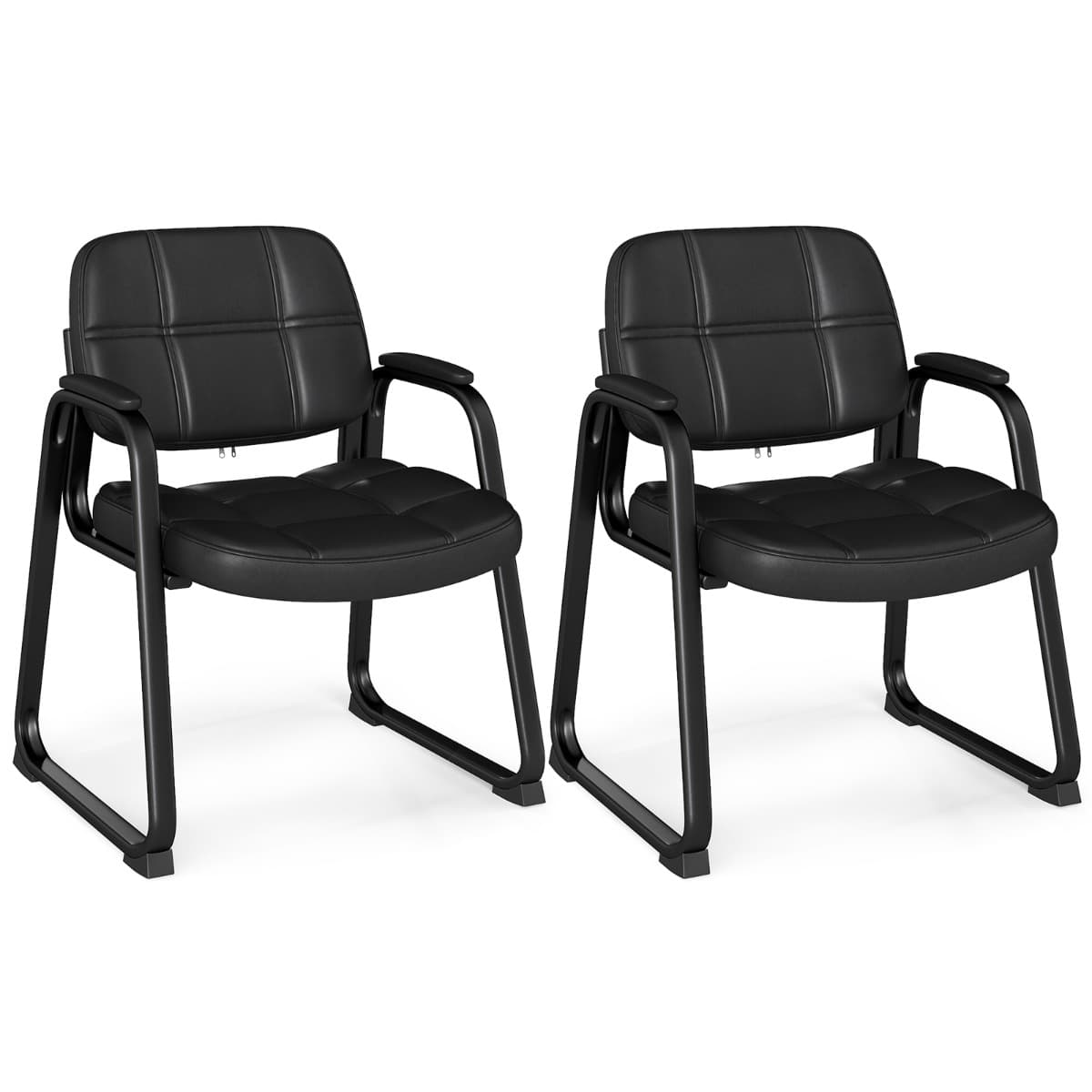 Ensemble de 2 Chaises d'Accueil Ergonomique avec Cadre Métallique & Accoudoirs Rembourrés Chaise d'A