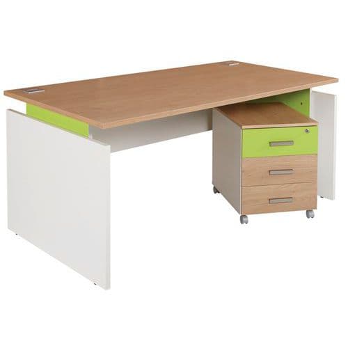 Bureau Droit LinÃ©o 160 Cm Avec Caisson 3 Tiroirs ChÃªne/anis