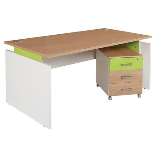 Pack LinÃ©o Bureau Droit 120 Caisson 3 Tiroirs ChÃªne/anis
