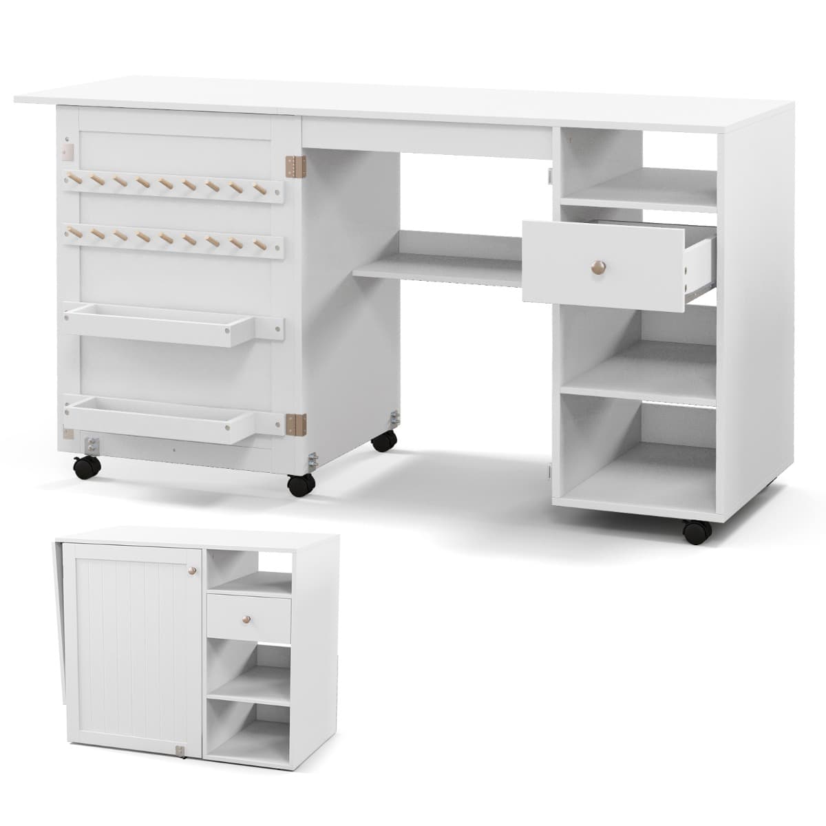 Table de Couture Pliante Etagères de Rangement Plateau Porte-fils Bureau Station d'Artisanat Polyval